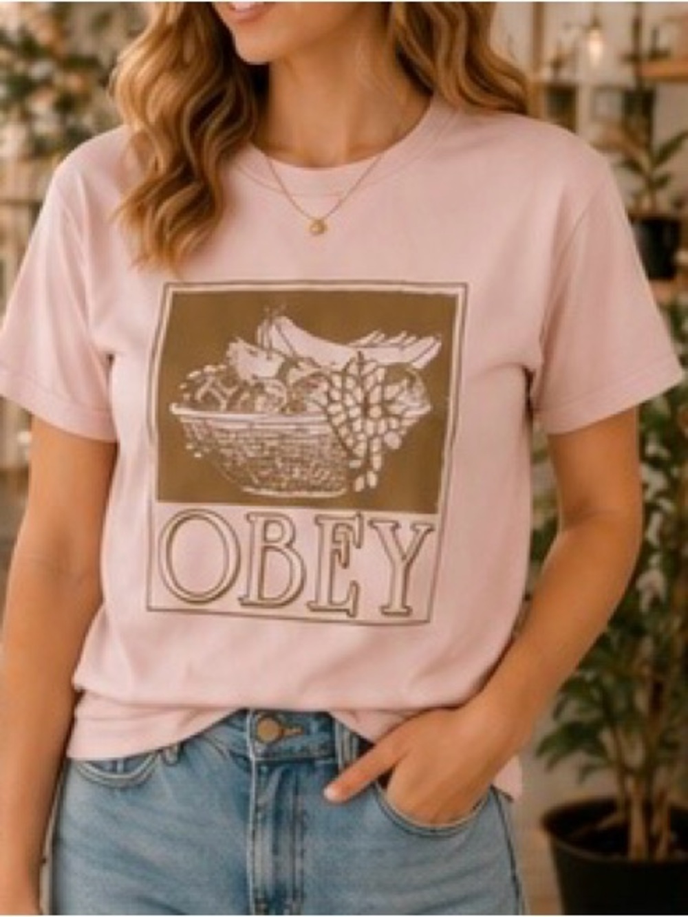 OBEY Fruit Basket Graphic Tee - Pale Pink - Size Medium